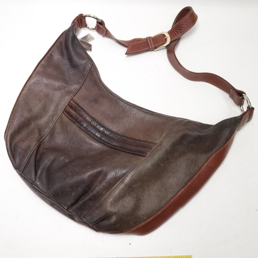 Vtg Tignanello Hobo Handbag M Brown Pebble Leather Lined Purse Shoulder Bag